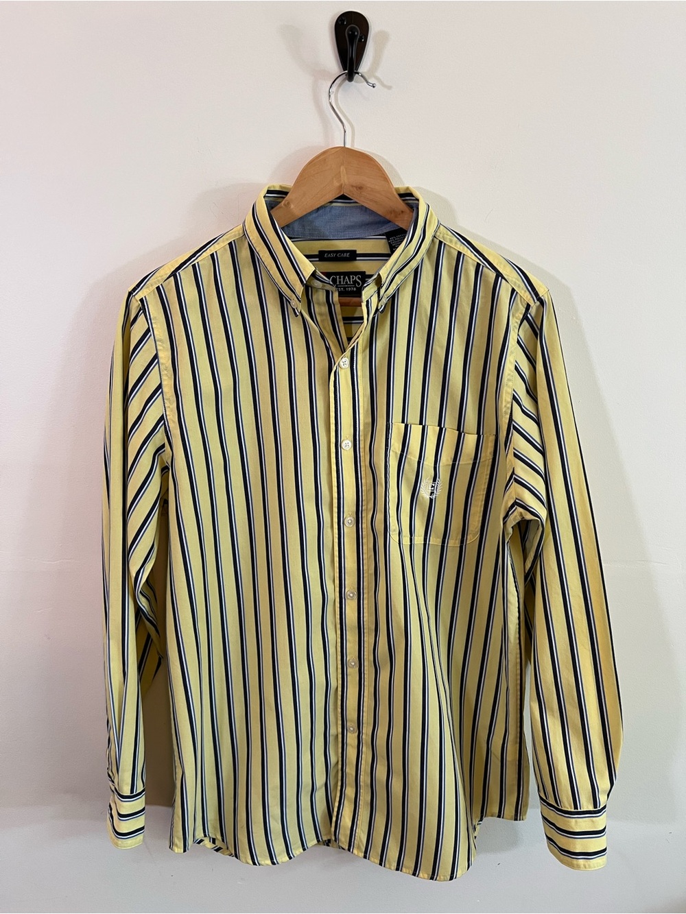 Chaps Mens Small Yellow Striped Button Down Shirt Easy Care Long Sleeve